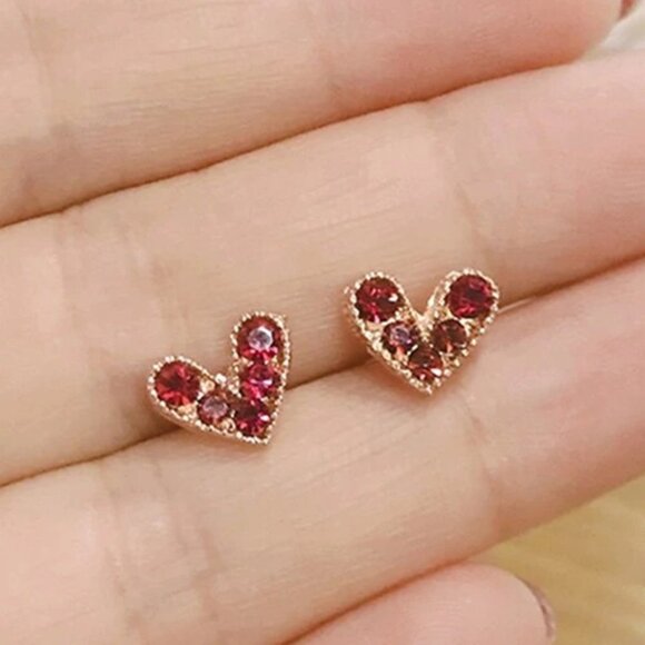 🎁 Sweet Heart Shape Gold Plated Pink CZ Crystal Earring for Women, HA4482 - Picture 1 of 5